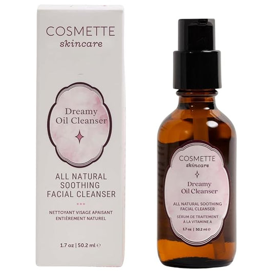 Cosmette Dreamy Deep Cleansing Oil for Face, Vegan Makeup Remover & Facial Pore Oil Cleanser w/Jojoba, Coconut, Castor, Pumpkin & Lavender Oils - Gentle, Hydrating, Natural Korean Skincare, 1.7 FL Oz