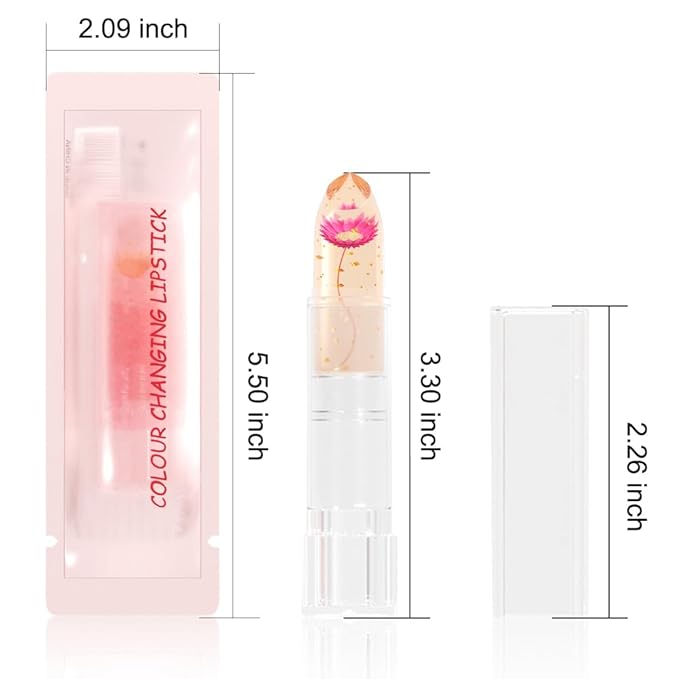 BINGBRUSH 2 Pcs Crystal Flower Jelly Color Changing Lipstick,Long Lasting Lip Care Moisturizer Lip Balm Magic Lip Gloss Lip Tint Stain Matte Makeup Lipstick (01#Pink&02#Rose red)