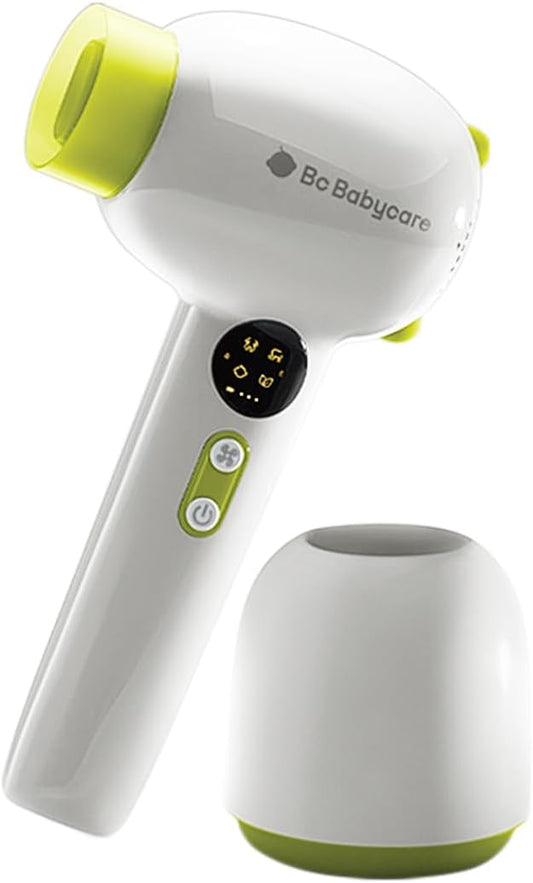Bc Babycare Gentle Cordless Hair Dryer for Baby and Kids, Quiet Portable Mini Blow Dryer for Infant, Children Hair Dryer, Low Heat/Speed with 4 Model for Hair Diaper and Full Body (Green)
