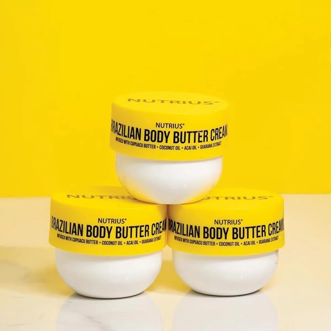 Brazilian Body Butter Cream 3-Pack – Cupuaçu Butter Infused Lotion for Deep Hydration – Includes One 6 fl oz Jar and Two 3 fl oz Travel Sizes – Fast-Absorbing, Non-Greasy, Nourishing Moisturizer