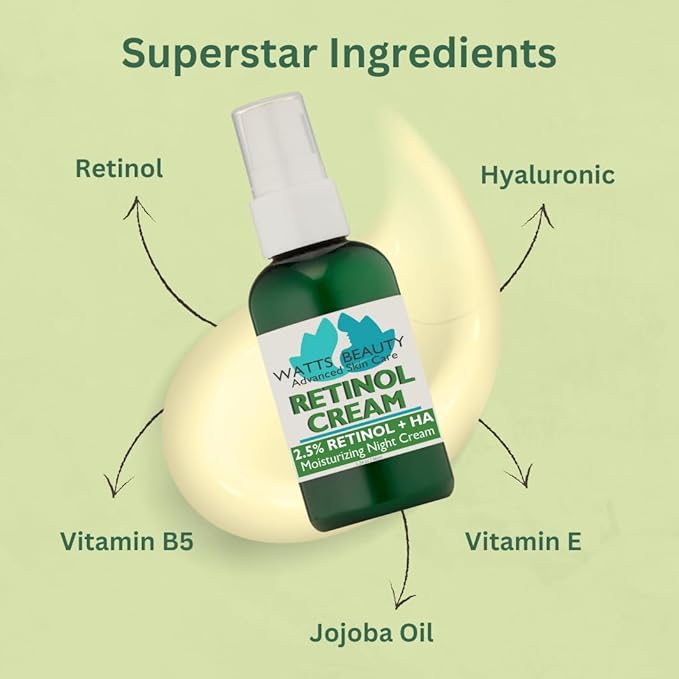 2.5% Retinol Cream for Face and Body - Lightweight, pore-friendly cream containing anti-aging retinol, hyaluronic acid, vitamin E, vitamin B5, and jojoba oil for all skin types - 2.24 oz