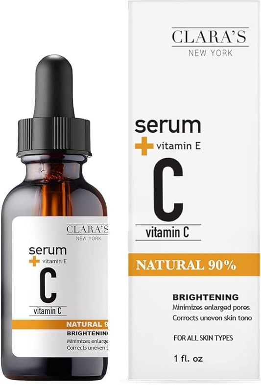 CLARA'S NEW YORK | Vitamin C Facial Serum | with Hyaluronic Acid, Ascorbic Acid, Niacinamide, Probiotics | Reduce Dark Spot, Acne, Scars |Brightening, Antioxidant, Minimize pores |30ml | Made In USA