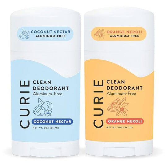Curie Natural Deodorant for Women - Orange Neroli + Coconut Nectar - Aluminum Free, Clean, Sustainable, Vegan Paraben Free (2pk)