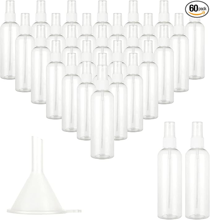 60Pack 1 Oz Mini Spray Bottle Fine Mist Spritzer Bottles Reusable Perfume Refillable Bottle Travel Size Mist Bottle Sprayer Empty Plastic Spritz Bottle for Household Use, Essential Oil, Hair Sprayer