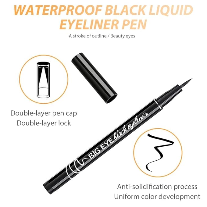 12-Pieces Matte Liquid Eyeliner Pens Set, Eye Ink Liner Makeup, Quick Drying, Smudge-Resistant, Vegan Formula (Pack of 12) (Black)