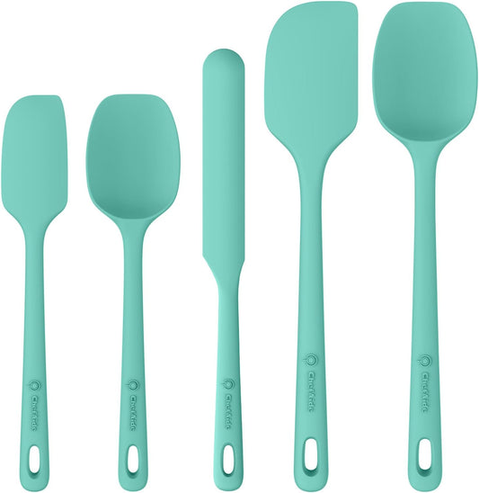 5 Pieces Silicone Spatula Set, Food Grade Rubber Spatula, Upgrade Strong Handle with Ergonomic Grip, Heat Resistant Up to 600°F for Nonstick Cookware, Cooking Mint
