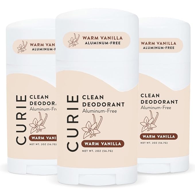 Curie Natural Deodorant for Women - Warm Vanilla - Aluminum Free, Clean, Sustainable, Vegan, Paraben Free (3pk)