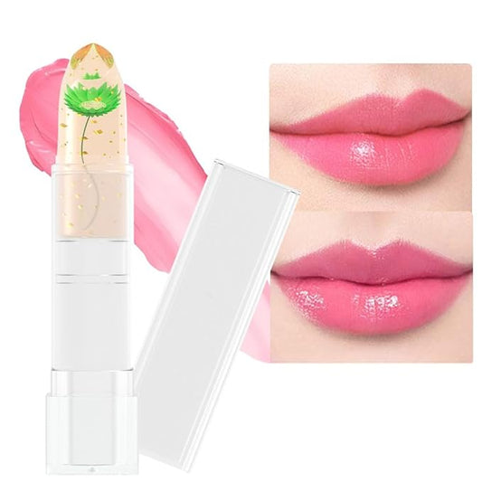 BINGBRUSH Crystal Flower Jelly Color Changing Lipstick,Long Lasting Lip Care Moisturizer Lip Balm Magic Color Change Lip Gloss Lip Tint Stain Matte Makeup Lipstick (05#Green flower)