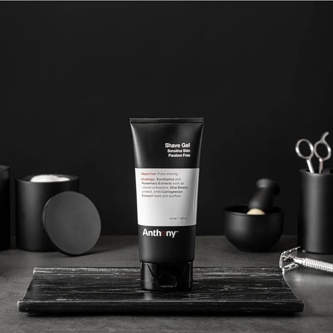 Anthony Shave Gel for Sensitive Skin – Non-Foaming, Soothing Shaving Cream for Men and Women. With Aloe Vera Beads, Eucalyptus, Rosemary and Carrageenan Extract - 6 Fl Oz (3 Pack)