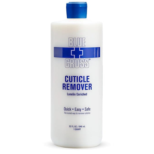 Blue Cross Cuticle Remover Liquid, Cuticle Softener for Nails, Professional Nail Care with Lanolin for Brittle Hang Nails, Hydrating, Moisturizing, Dry Cuticles, Made in USA, 32oz