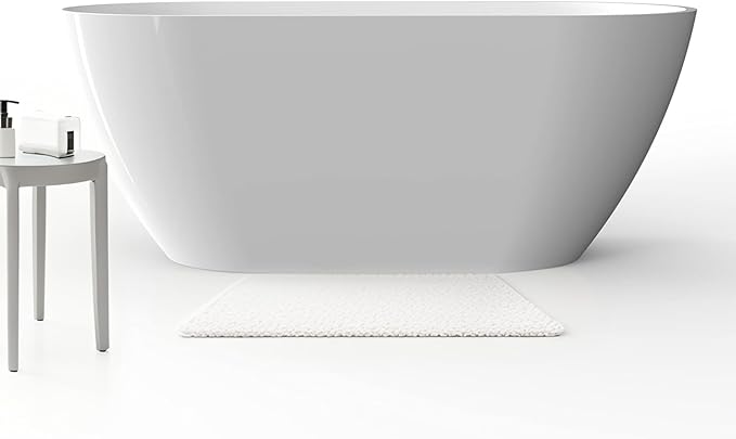 59 Inch Acrylic Freestanding Bathtub - Elegant Deep Soaking Stand Alone Tub with Chrome Drain, Perfect for Main Bathrooms,Flora White