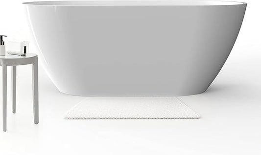 59 Inch Acrylic Freestanding Bathtub - Elegant Deep Soaking Stand Alone Tub with Chrome Drain, Perfect for Main Bathrooms,Flora White