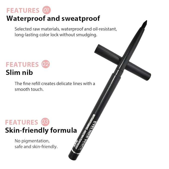 10PCS Brown Automatic Waterproof Inner Eyeliner, Eyeshadow & Eyebrow Pencil – Multi-Use Cream Pen for Liner, Shadow & Brows