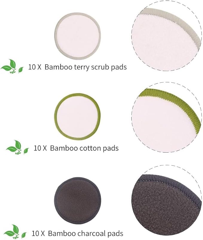 Chloven 30 Pack Reusable Makeup Remover Pads - Bamboo Cotton Rounds for Toner, Washable, Eco-Friendly for All Skin Types with Cotton Laundry Bag