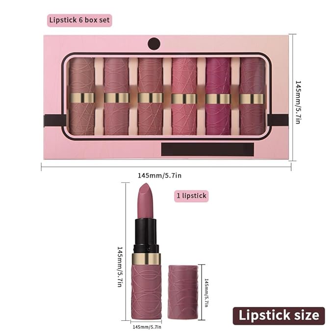 6 Pcs Nude Pink Brown Rose Red Purple Matte Lipstick Set for Women Long Lasting Waterproof Moisturizing Lipsticks for Older Women 24 Hours Lip Stick Lip Stain Makeup Gift Kit,Lip Makeup Vegan