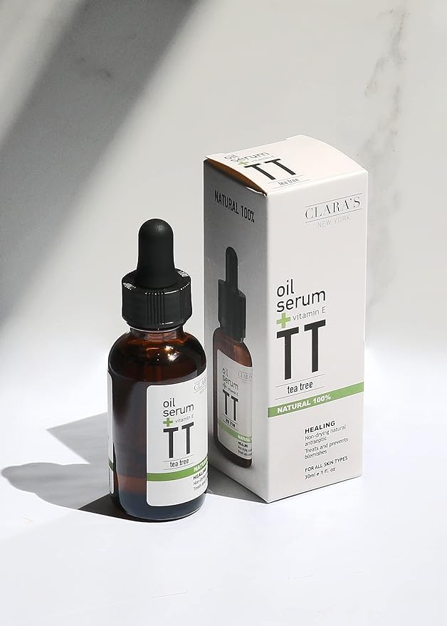 CLARA'S NEW YORK Glycolic Acid Facial Serum with Vitamin E for Exfoliating Smoothing Glowing Face Skin - Made in USA 30ml (1Fl/Oz) (Tea Tree)