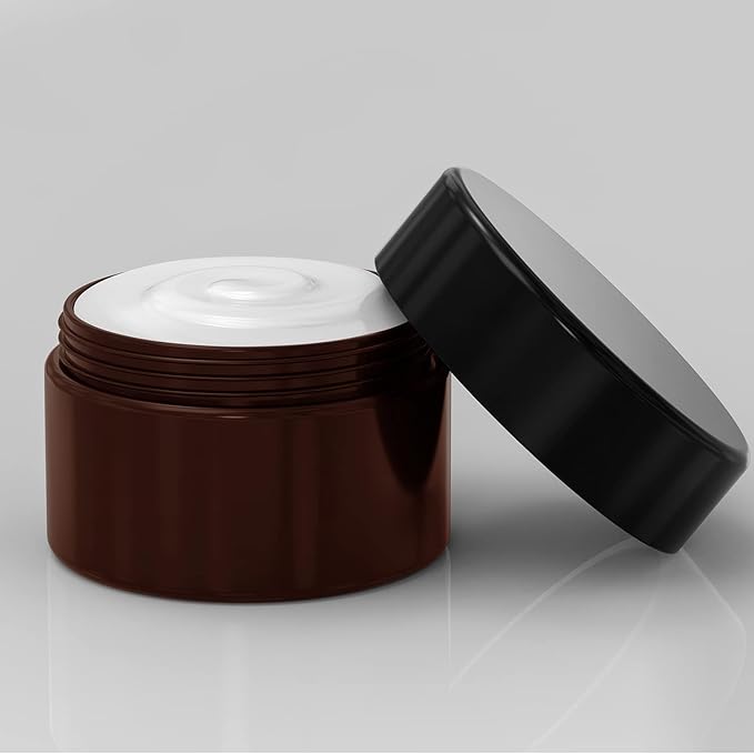 8 oz Amber Plastic Cosmetic Jars Leak Proof Container with Black Lid for Cream, Lotion, Powder, ointment, Beauty Products etc, 12 Pcs.