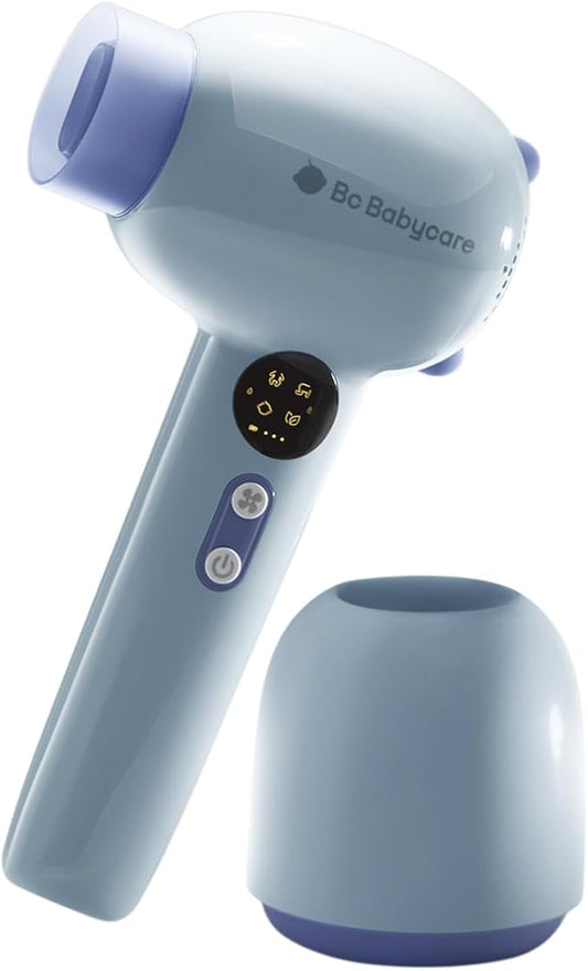 Bc Babycare Gentle Cordless Hair Dryer for Baby and Kids, Quiet Portable Mini Blow Dryer for Infant,Portable Travel Hair Dryer,Low Heat/Speed with 4 Model for Hair Diaper and Full Body (Purple)