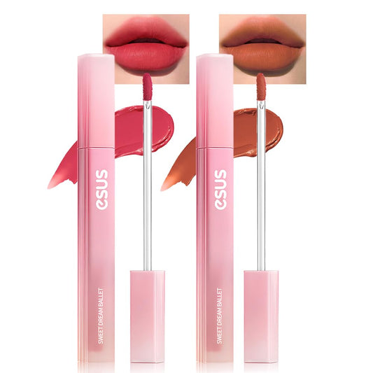 BINGBRUSH 2Pcs Velvet Light Matte Lip Tints – Colorstay Lipstick Highly Pigmented, Long-Lasting Lip Stain,Moisturizing, Waterproof, Lightweight Soft Lip Cream,Smudge-Proof & Fade-Resistant
