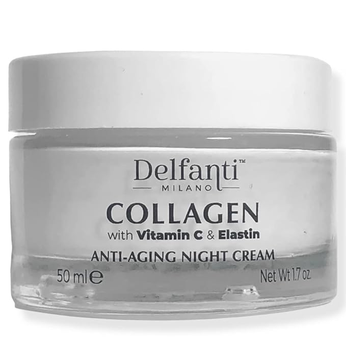 Delfanti-Milano • COLLAGEN with VITAMIN C & ELASTIN • Rejuvenating & Nourishing • Anti-Aging Night Cream • Face and Neck Moisturizer • Made in Italy