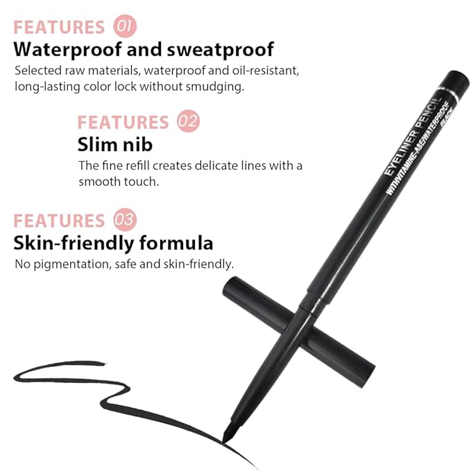 10PCS Automatic Waterproof Inner Eyeliner, Eyeshadow & Eyebrow Pencil – Multi-Use Cream Pen for Liner, Shadow & Brows (6*Black+4*Brown)