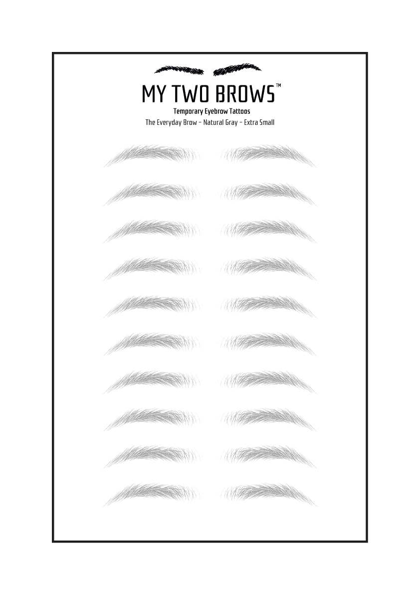 (10 pairs) Natural Gray Temporary Eyebrow Tattoo - Extra Small Size - Waterproof & Smudgeproof - Everyday Brow Style Eyebrow Stickers - Sheet Lasts up to 30 Days - Won't Work on Existing Brows