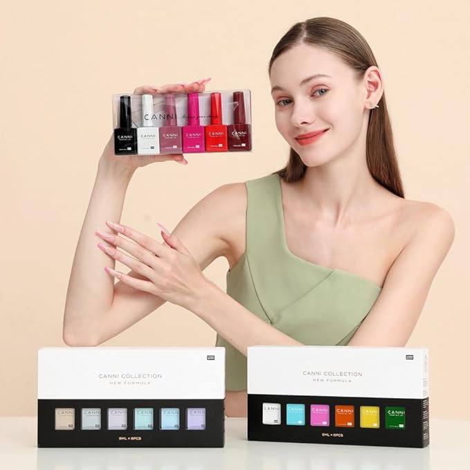 CANNI 6 Colors 9 ML Hema-Free Glitter Red Gel Nail Polish Set, Dark Cherry Red Gel Polish Kit, Soak Off LED Nail Gel Manicure Kit DIY at Home Salon Gifts