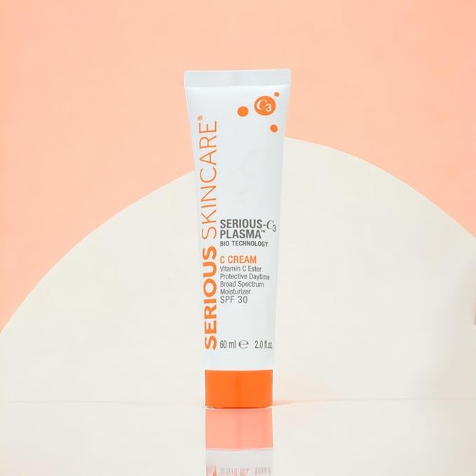 Serious Skincare - Vitamin C Broad Spectrum SPF 30 Sunscreen Moisturizer for Face, Hydrates Dry Skin, C3 Esters Anti-Aging Wrinkle Cream with Collagen, Radiant Skin, Daily Use, No White Cast 2 Fl. Oz.