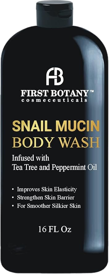 ALL Natural Body Wash - Fights Body Odor, Athlete’s Foot, Jock Itch, Nail Issues, Dandruff, Acne, Eczema, Shower Gel for Women & Men, Skin Cleanser -16 fl oz (Tea Tree Snail Mucin)