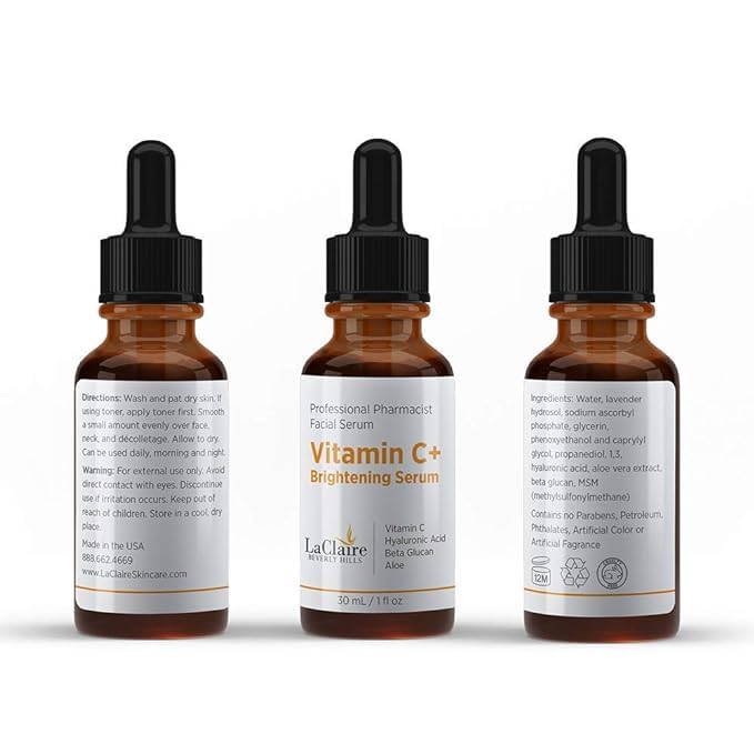 Vitamin C+ serum 3-Pack, Strong vitamin C serum, brightening serum for face, topical facial serum with Hyaluronic acid, Vitamin C facial brightening serum, Vitamin C+, Made in the USA
