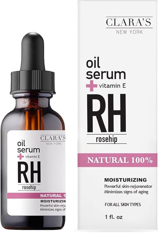 CLARA'S NEW YORK Glycolic Acid Facial Serum with Vitamin E for Exfoliating Smoothing Glowing Face Skin - Made in USA 30ml (1Fl/Oz) (Rose Hip)