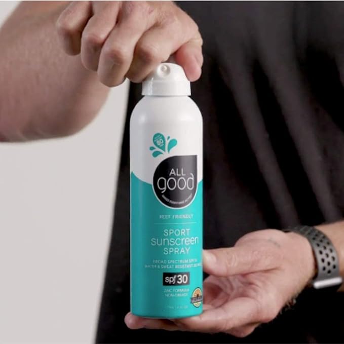 All Good Sport Sunscreen Spray - UVA/UVB Broad Spectrum SPF 30 - Water Resistant, Coral Reef Friendly - Zinc, Calendula, Aloe (6 oz)