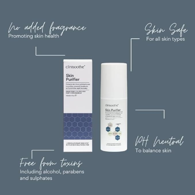 Clinisoothe+ Skin Purifier – Daily Cleanser and Acne Treatment for Face & Body, with Hypochlorous Technology to Prevent Breakouts & Promote Rapid Recovery, For All Skin Types (3.4oz Spray Bottle)