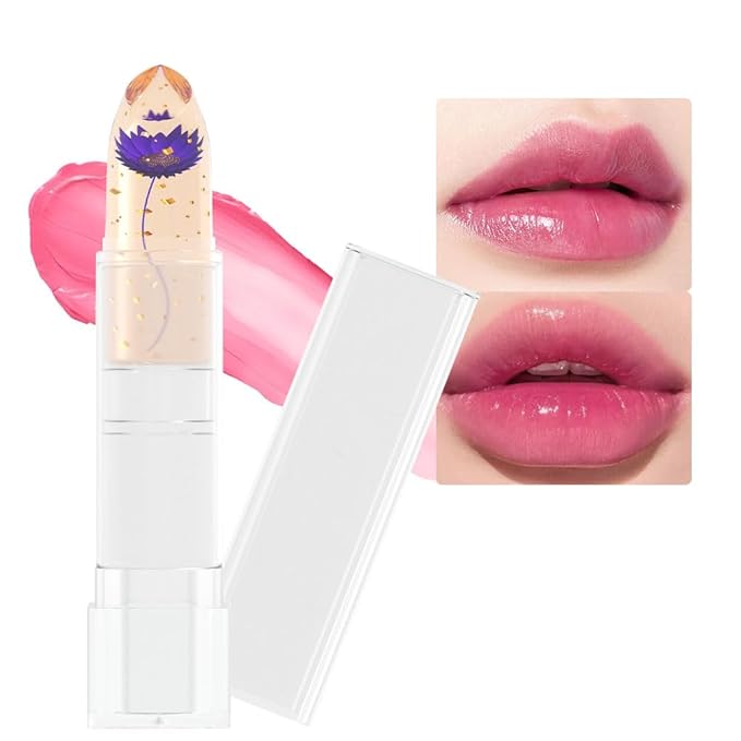 BINGBRUSH Crystal Flower Jelly Color Changing Lipstick,Long Lasting Lip Care Moisturizer Lip Balm Magic Color Change Lip Gloss Lip Tint Stain Matte Makeup Lipstick (06#Purple flower)