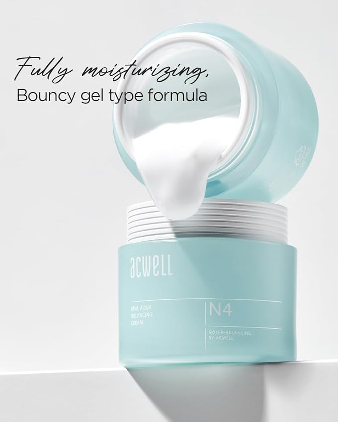 ACWELL Real Aqua Balancing Cream 1.69 fl.oz. - Moisturizing pH Balancing Face Cream, Soothing Skin Troubles and Redness for Sensitive Skin, Refreshing Gel Moisturizer, Improving Skin Texture