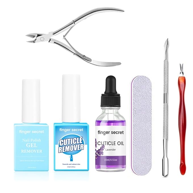 Cuticle Remover Liquid, Professional Nail Care Solution Set Nail Polish Gel Remover & Cuticle Remover Scissors & Cuticle Oil