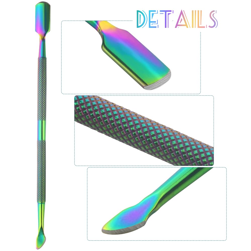 8 Pieces Nail Cuticle Pusher Stainless Steel Nail Polish Cuticle Remover Double Ended Manicure Nail Pedicure Tool Metal Cuticle Peeler Scraper for Fingernails and Toenails (Rainbow)