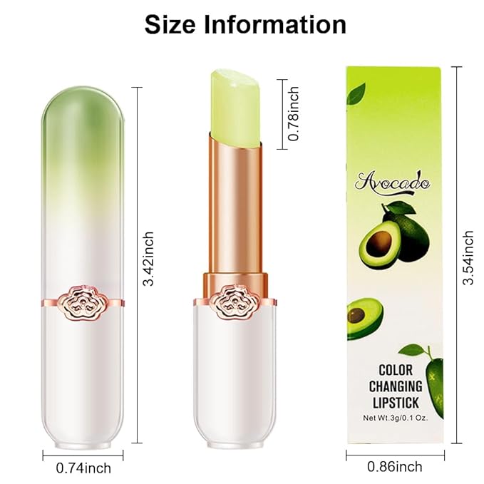 BINGBRUSH Peach Color Changing Lipstick,Moisturizer Long Lasting Lip Care Lip Balm Magic Lip Gloss Lip Tint Stain Gloss Set for Women (1pc Avocado)