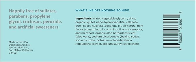 Cocofloss Cocoshine Whitening Toothpaste, Remineralize & Repair Sensitive Teeth, Fluoride-Free with n-HA, Kid-Friendly, Delicious Mint, 3.4 oz