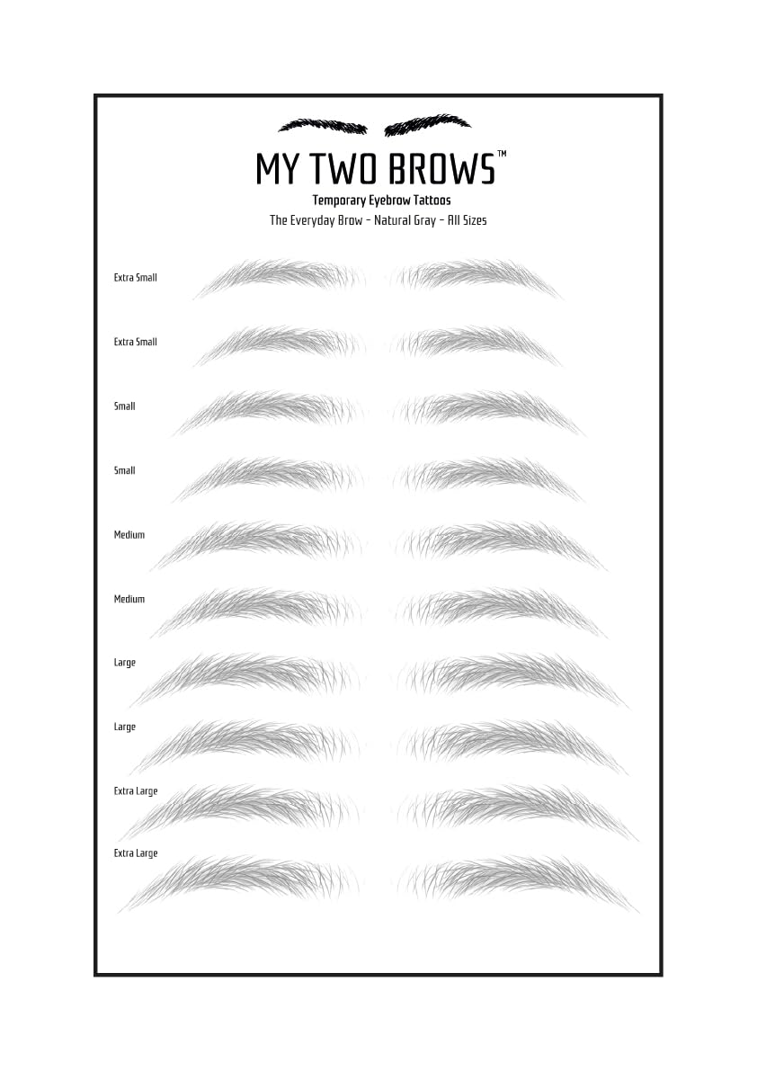 (10 pairs) Natural Gray Temporary Eyebrow Tattoo - Small Size - Waterproof & Smudgeproof - Everyday Brow Style Eyebrow Stickers - Sheet Lasts up to 30 Days - Won't Work on Existing Brows