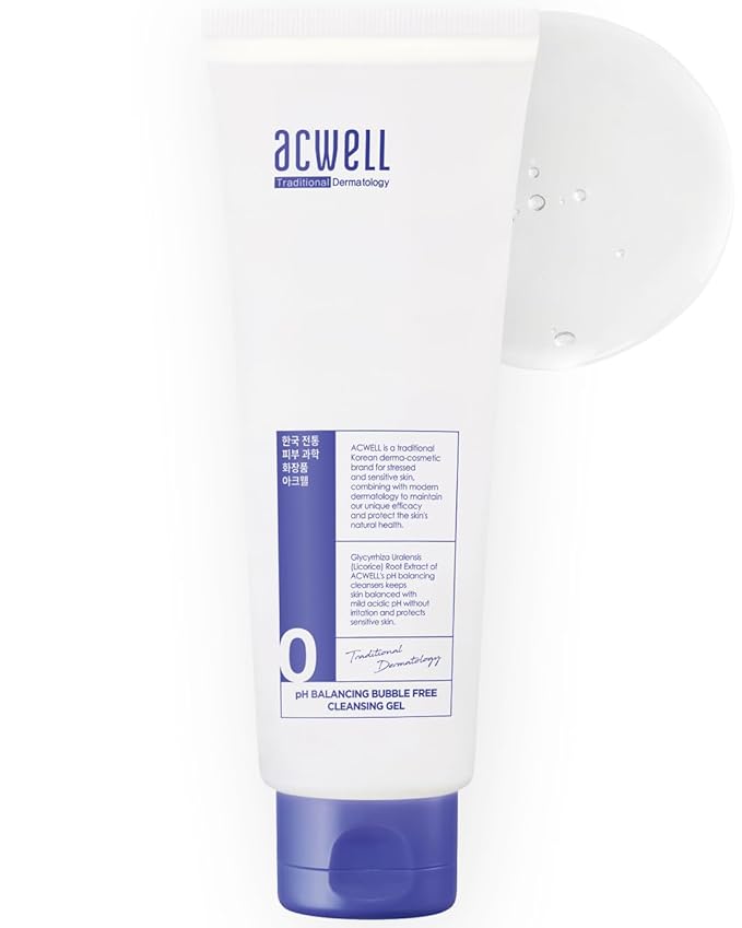ACWELL pH Balancing Bubble-Free Hydrating Facial Cleansing Gel 5.4 fl.oz. - For Sensitive Skin, Hyaluronic Acid and Licorice Extracts, Non-foaming Cleanser for Skin Moisturization
