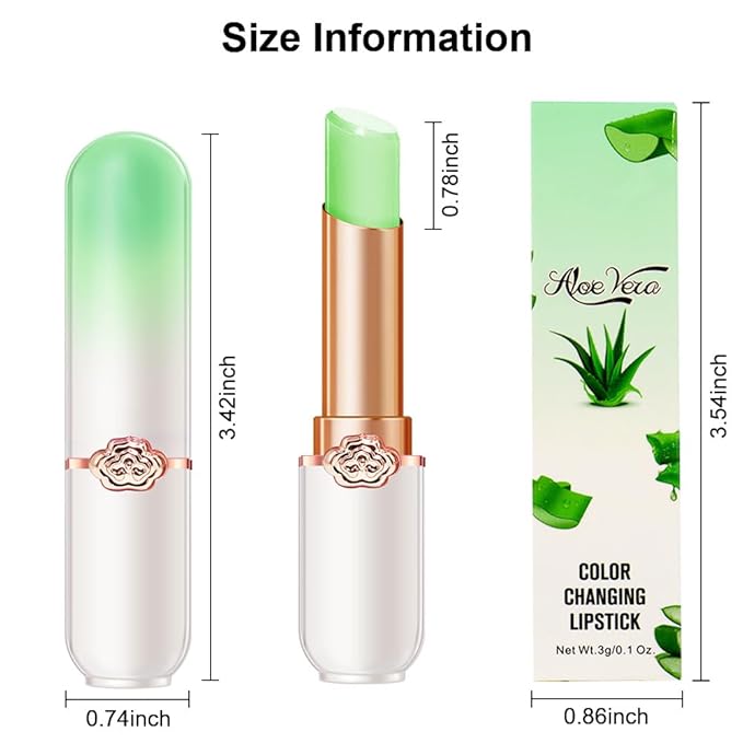 BINGBRUSH Peach Color Changing Lipstick,Moisturizer Long Lasting Lip Care Lip Balm Magic Lip Gloss Lip Tint Stain Gloss Set for Women (1pc Aloe vera)