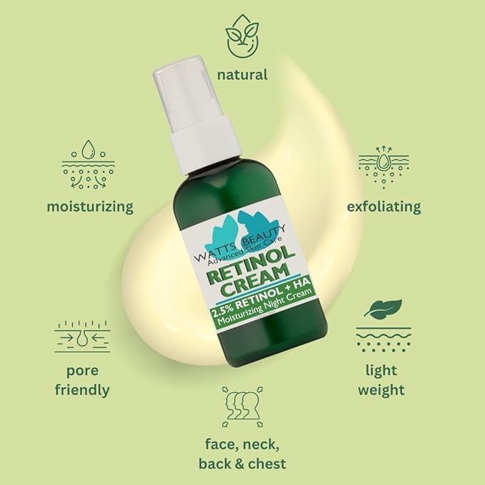 2.5% Retinol Cream for Face and Body - Lightweight, pore-friendly cream containing anti-aging retinol, hyaluronic acid, vitamin E, vitamin B5, and jojoba oil for all skin types - 4.48 oz.