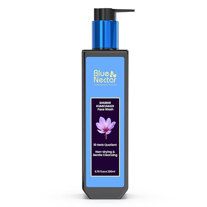 Blue Nectar Kumkumadi Brightening Face Wash with Saffron for Women & Men | Sulphate free Anti Pimple Face Cleanser (10 Herbs, 6.76 Fl Oz)