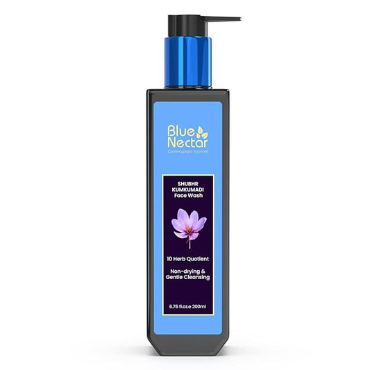 Blue Nectar Kumkumadi Brightening Face Wash with Saffron for Women & Men | Sulphate free Anti Pimple Face Cleanser (10 Herbs, 6.76 Fl Oz)