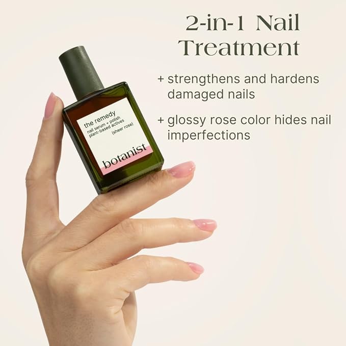 Botanist The Remedy | Nail Strengthening Polish | Repairs & Hardens Nails Damaged from Acrylics, Dip & Gel Manicures | Non-Toxic, 84% Plant Based, 21-Free & Vegan (Rose)