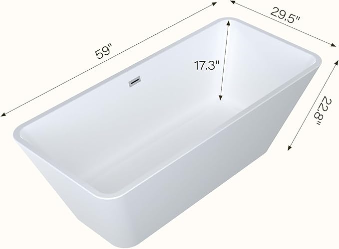 59 Inch Acrylic Freestanding Soaking Tub - Ergonomic Contoured Design with Overflow & Drain Kit, Lightweight Bath for Easy Placement, Glossy White (Fits Corner or Center)