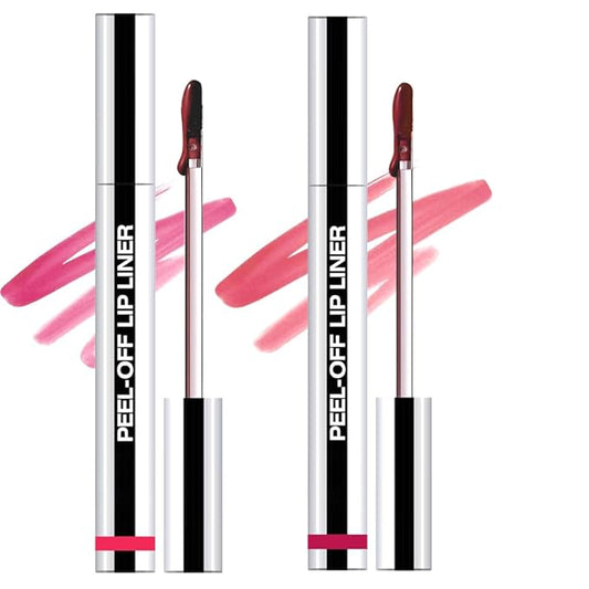 2Pcs Matte Liquid Lip Gloss Stain-Peel Off Lip Liner Tattoo, Long Lasting Peel Off Lip Stain,Waterproof & Transfer-Proof Lip Liner Peel Off Lip Gloss for All Skin Types (#00+#06)