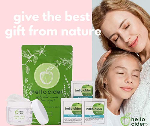 Apple Cider Vinegar Acne Face Toner Pads - Organic Tea Tree, Witch Hazel, Rose, Lavender. Cleanse, Tone, Hydrate, Calm & Sooth. 60 pads. USA by Hello Cider