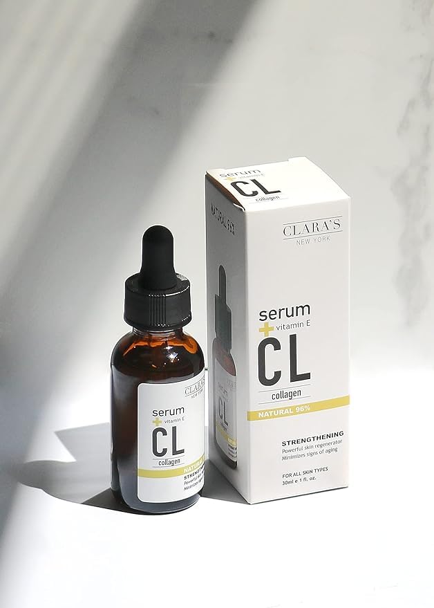 CLARA'S NEW YORK Glycolic Acid Facial Serum with Vitamin E for Exfoliating Smoothing Glowing Face Skin - Made in USA 30ml (1Fl/Oz) (Collagen)